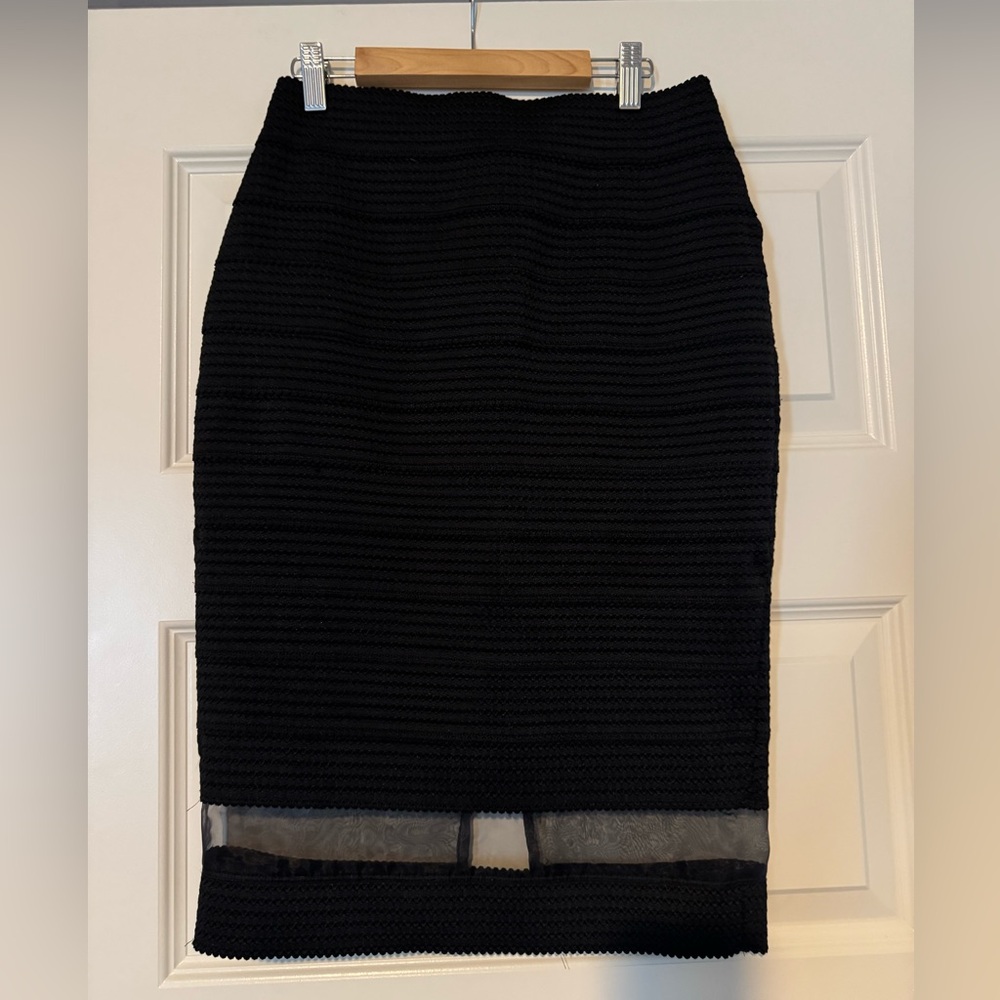 Express Modern Black Pencil Skirt with Sheer Panel